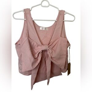 Labiz Pink Striped Seersucker Bow Top NWT